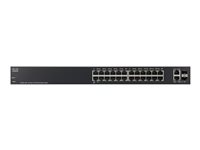 Cisco 220 Series SF220-24P - Commutateur - Géré - 24 x 10/100 (PoE) + 2 x SFP Gigabit combiné - de bureau, Montable sur rack - PoE (180 W) SF220-24P-K9-EU