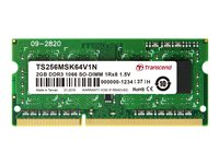 Transcend - DDR3 - module - 2 Go - SO DIMM 204 broches - 1066 MHz / PC3-8500 - CL7 - 1.5 V - mémoire sans tampon - non ECC - pour Compaq Presario CQ42, CQ62; HP ENVY 13, 17; Mini 210; Pavilion dv6, dv7, dv8, g4, g6, G7 TS256MSK64V1N