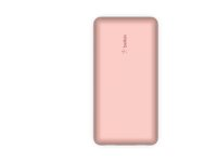 Belkin BOOST CHARGE - Banque d'alimentation - 20000 mAh - 15 Watt - 3 connecteurs de sortie (2 x USB, 24 pin USB-C) - sur le câble : USB, USB-C - rose gold BPB012BTRG